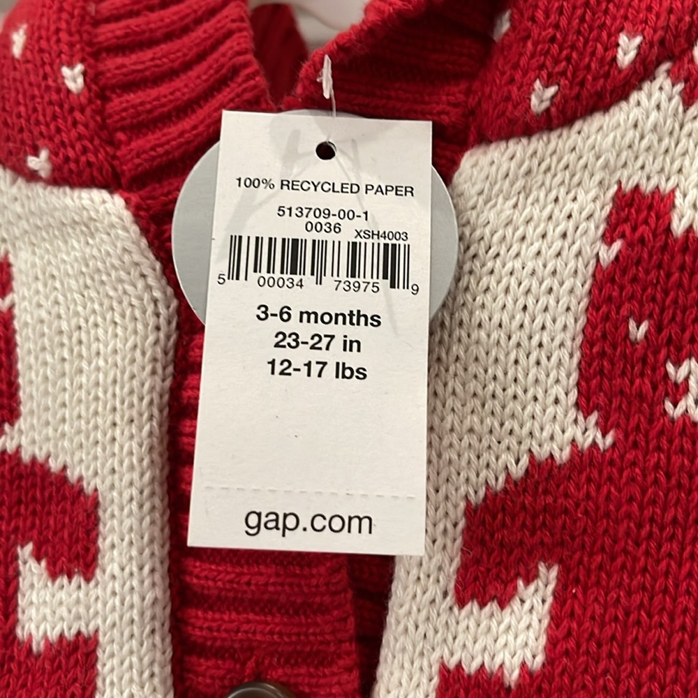 Baby Gap Sherpa Christmas Holiday Bear Cardigan Sweater NWT 3-6 Month NWT - Picture 2 of 4